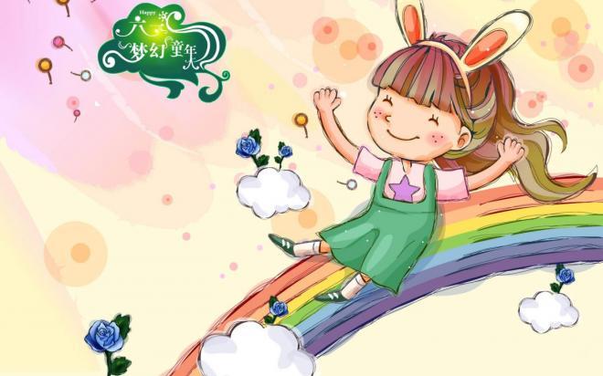 精选六一儿童节彩虹可爱手绘高清桌面主题壁纸下载(8)