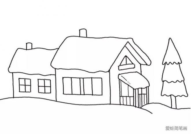 雪地里的小房子简笔画教程图片(5)