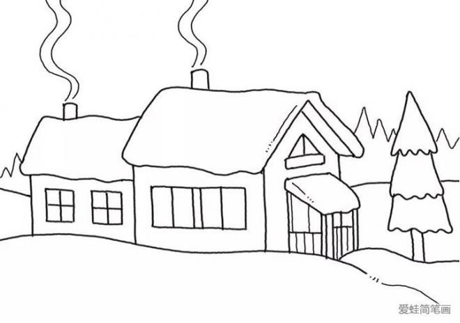 雪地里的小房子简笔画教程图片(6)