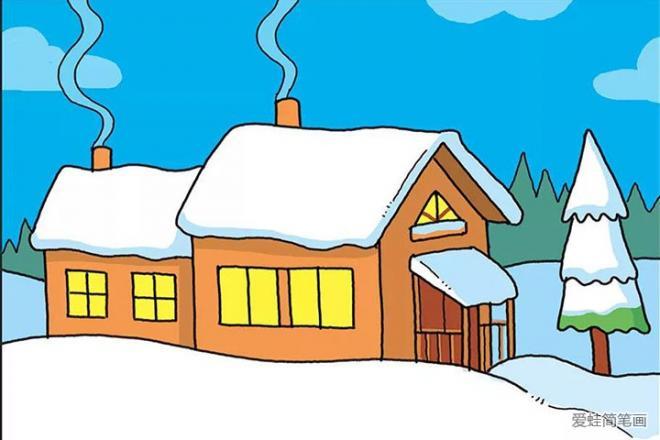 雪地里的小房子简笔画教程图片(7)
