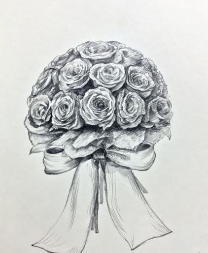 一束玫瑰花的素描图片，不见踪影，在你最无助的时候
