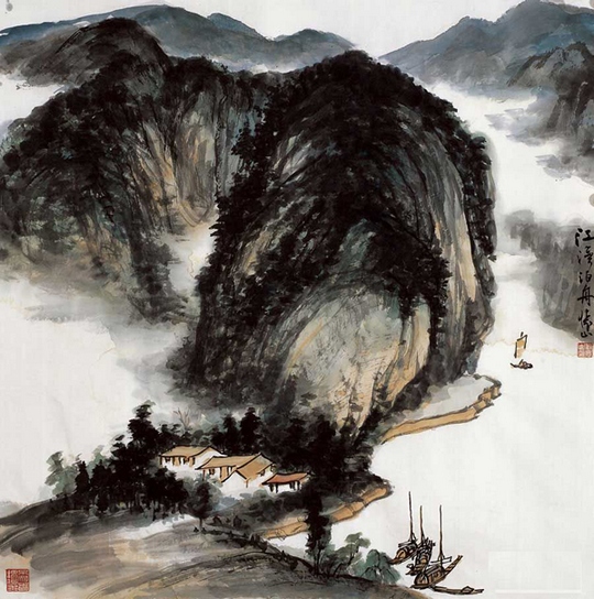 林泉印象水墨画 中国风山水水墨画(7)