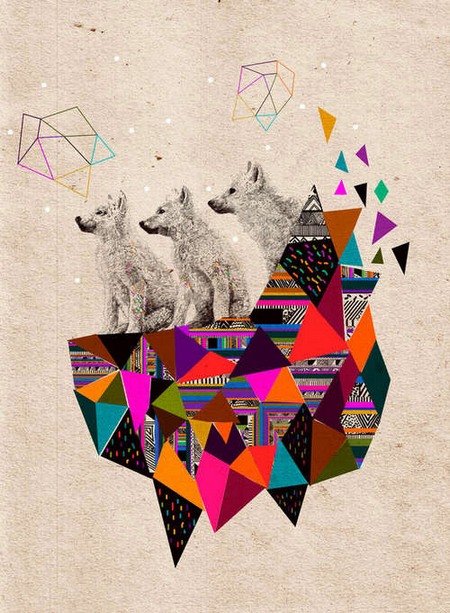三角形元素与动物插画图片