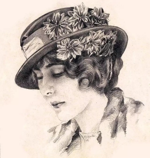 女生素描图片 戴帽子的乌克兰美女素描图片(7)