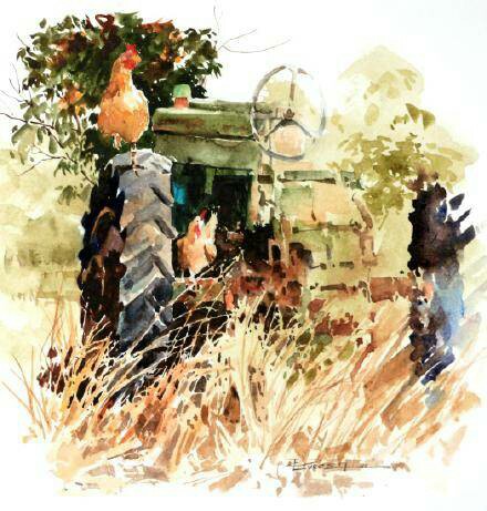 森系小清新水彩画图片 农场生活写实手绘图片(7)