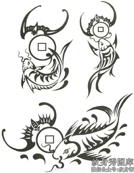中国式的鲤鱼图腾纹身手稿