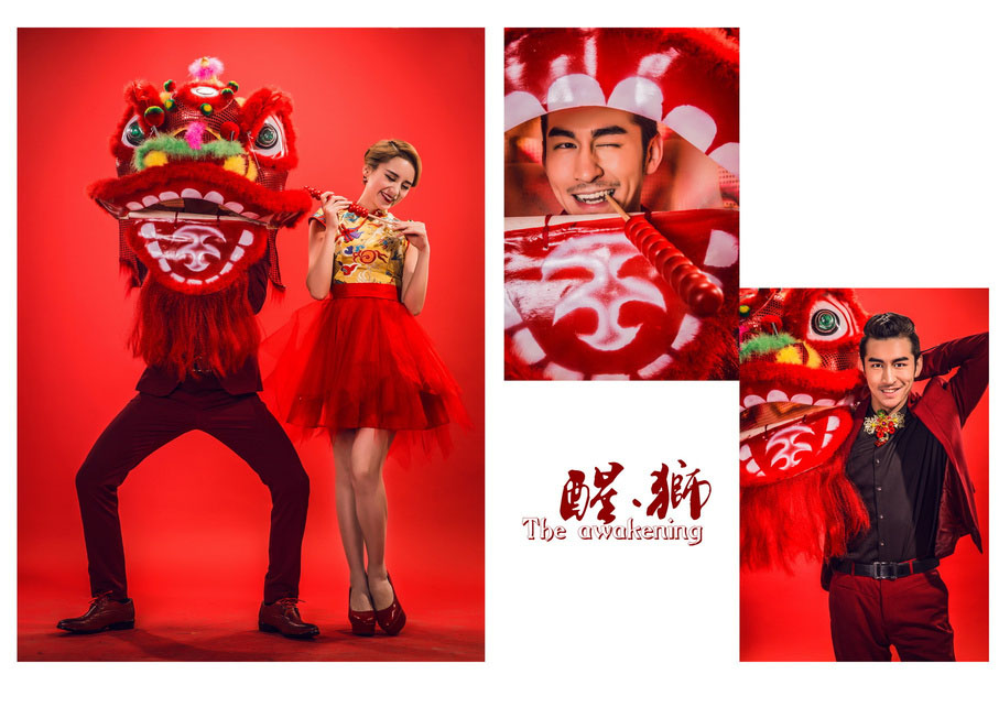 狮子头中国红浪漫风格婚纱摄影照片