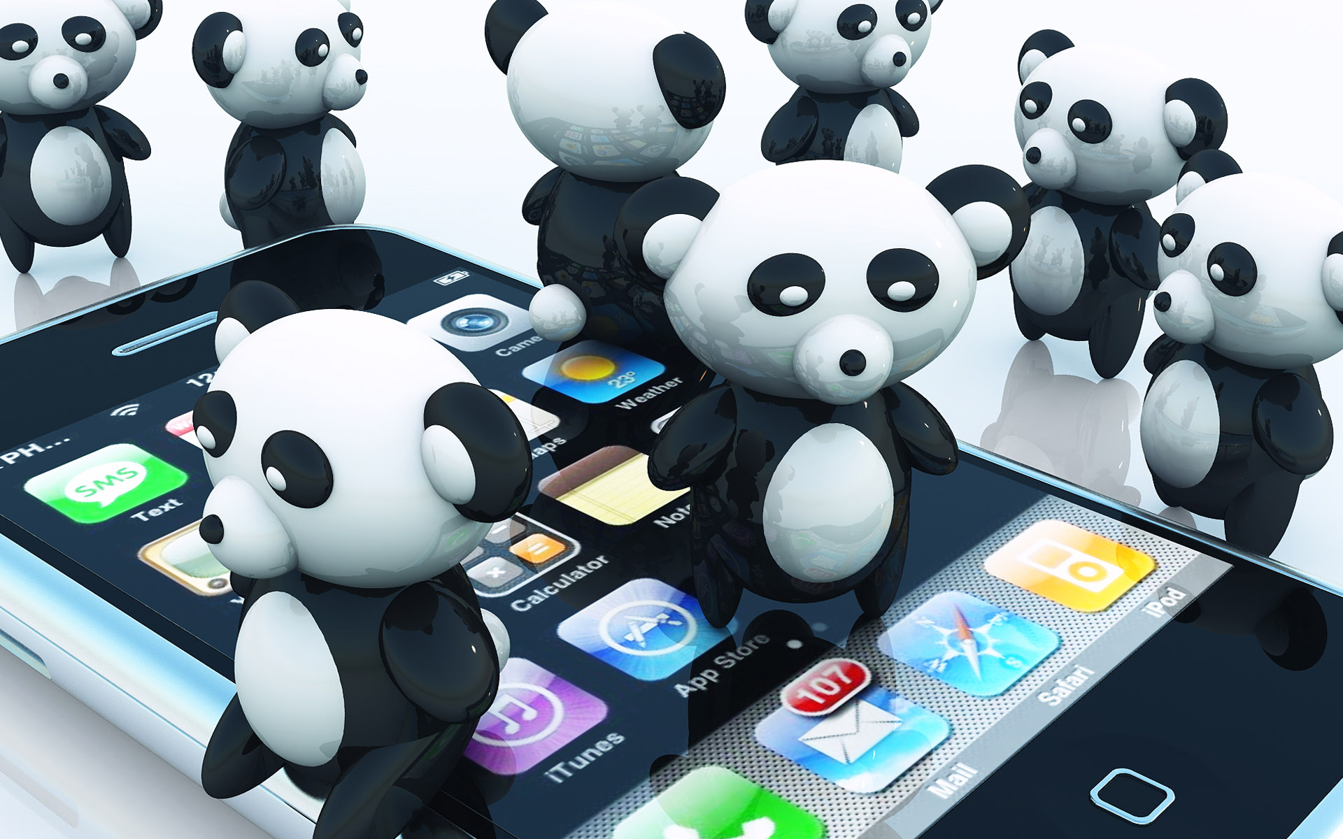 3D立体可爱熊猫win7桌面动漫壁纸