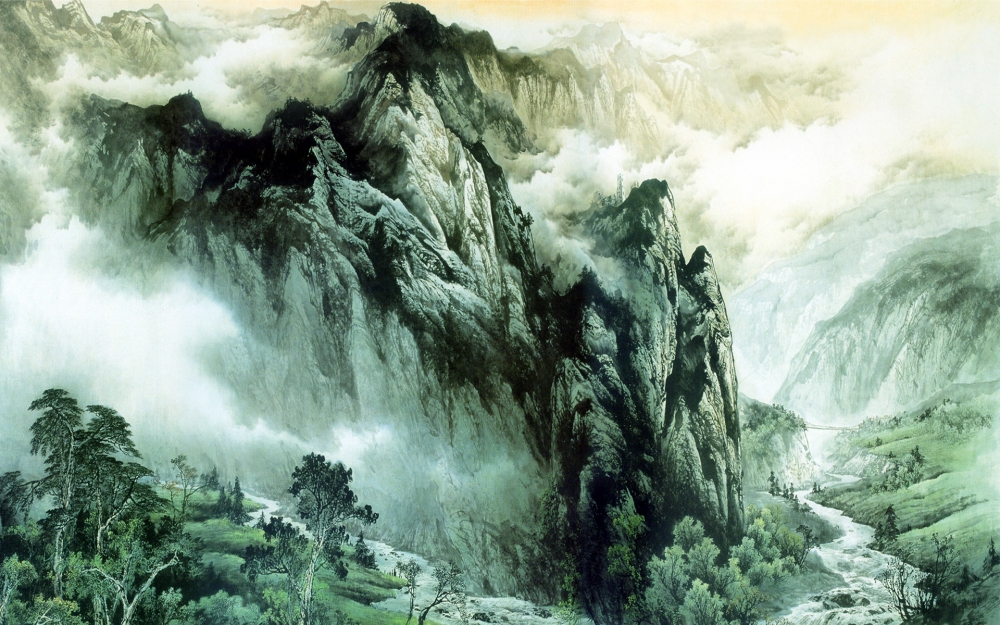 如同水墨画的中国山水美景高清壁纸