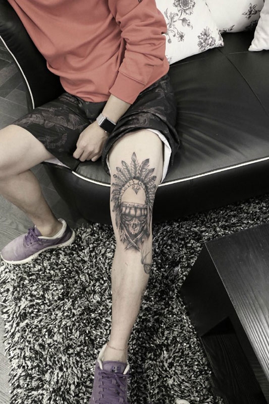 腿部骷髅部落酋长纹身图案
