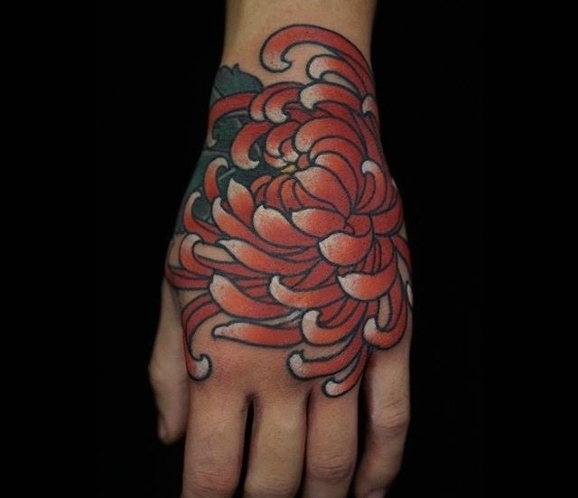 一组经典日式手背彩色图腾纹身图片