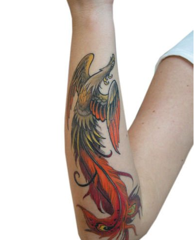 女生手臂潮流经典的传统凤凰纹身图案