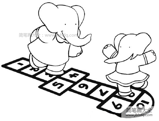 玩游戏的大象简笔画