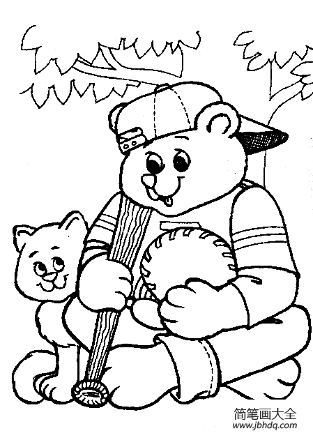 小熊玩棒球简笔画图片