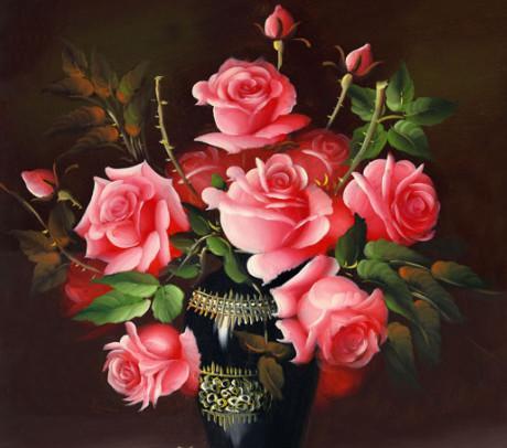 油画玫瑰花图片，人的幸福来自于哪里谁能说得清呢