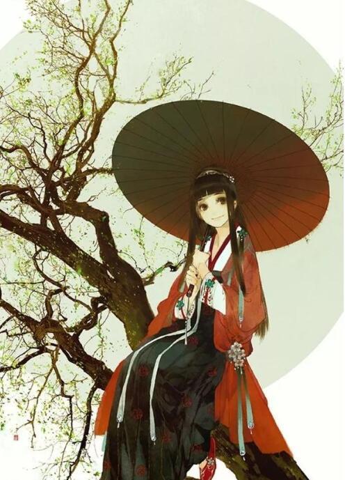 古风图片女子白衣撑伞(3)